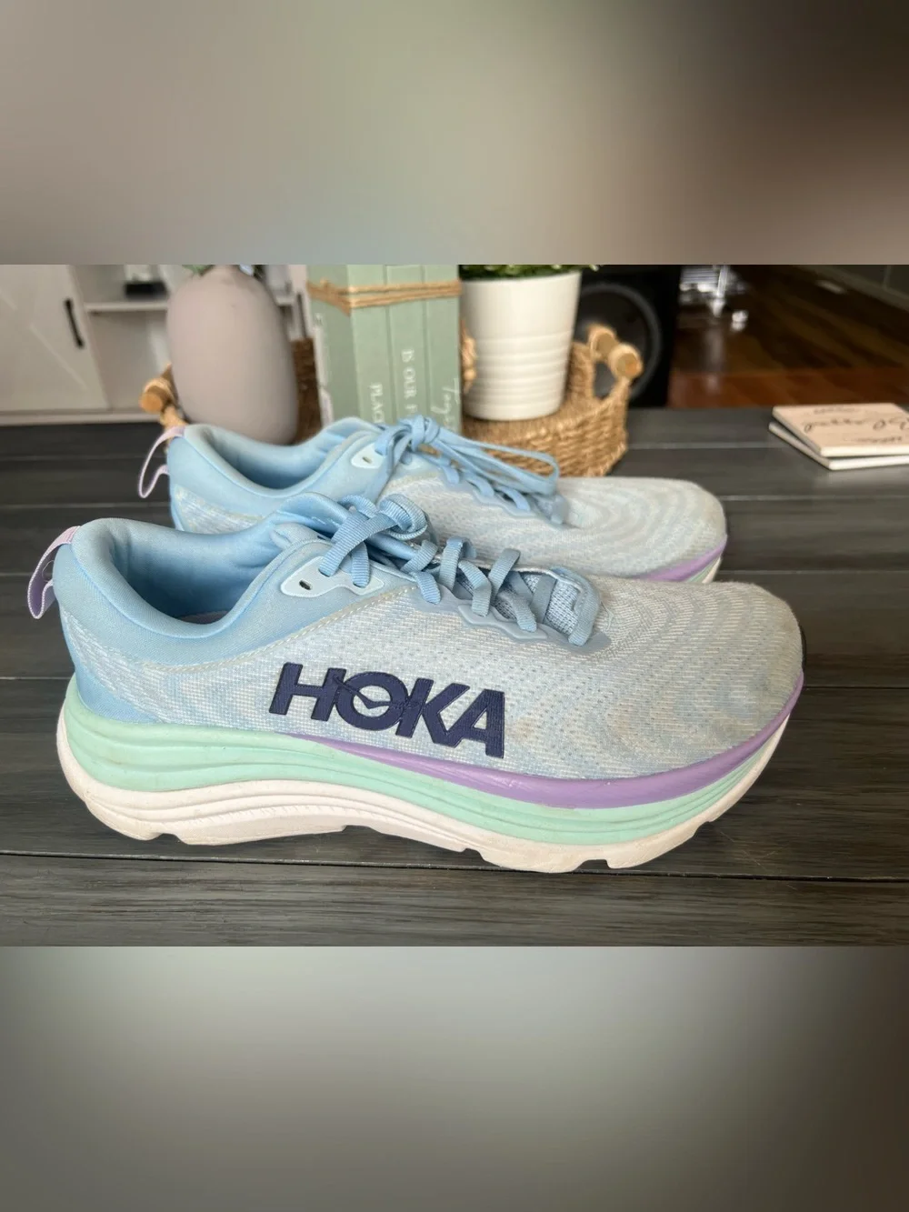 HOKA ONE ONE GAVIOTA 5 Light Blue Running Sneakers (Women's) Size 11